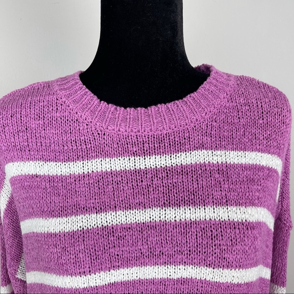 NWT C&C California purple with white stripes round neck slouchy fit sweater - Picture 4 of 13